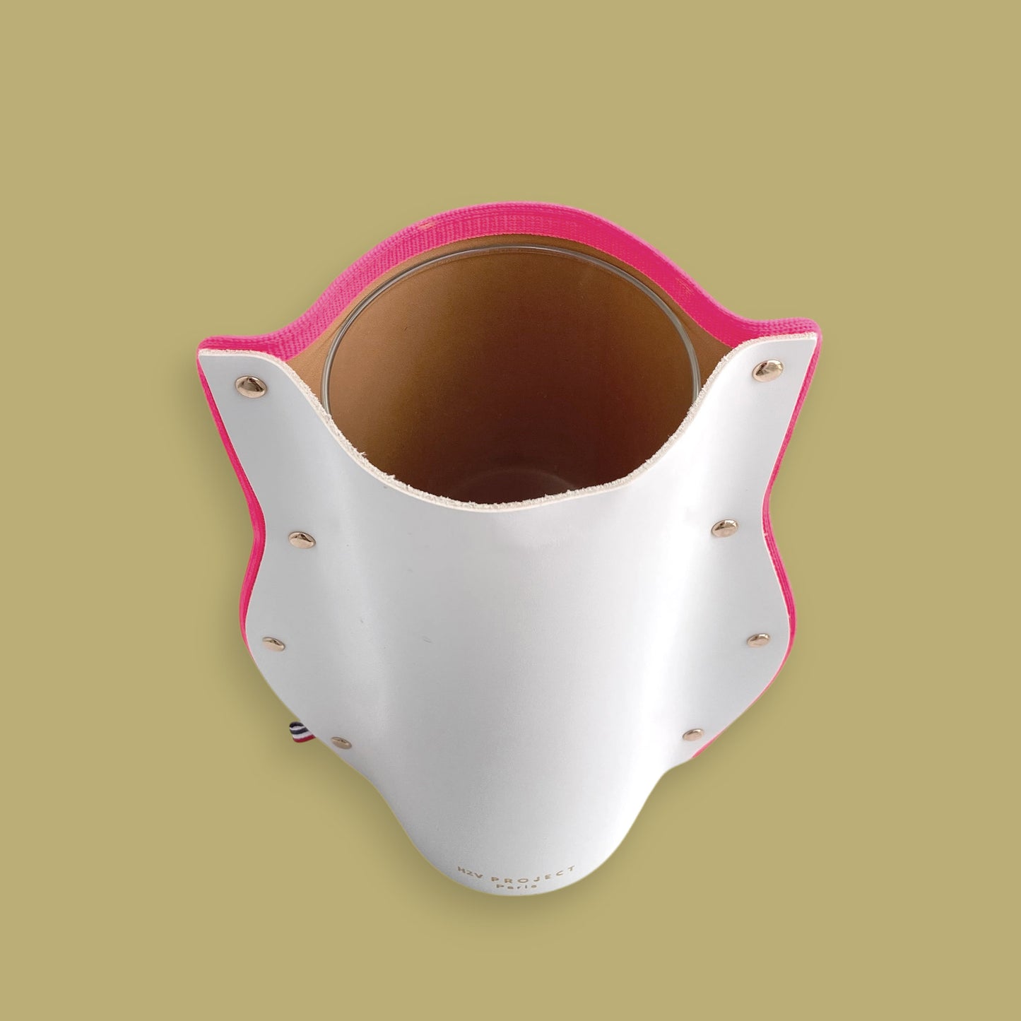 Modèle BOA Vase en toile de Jouy sur cuir